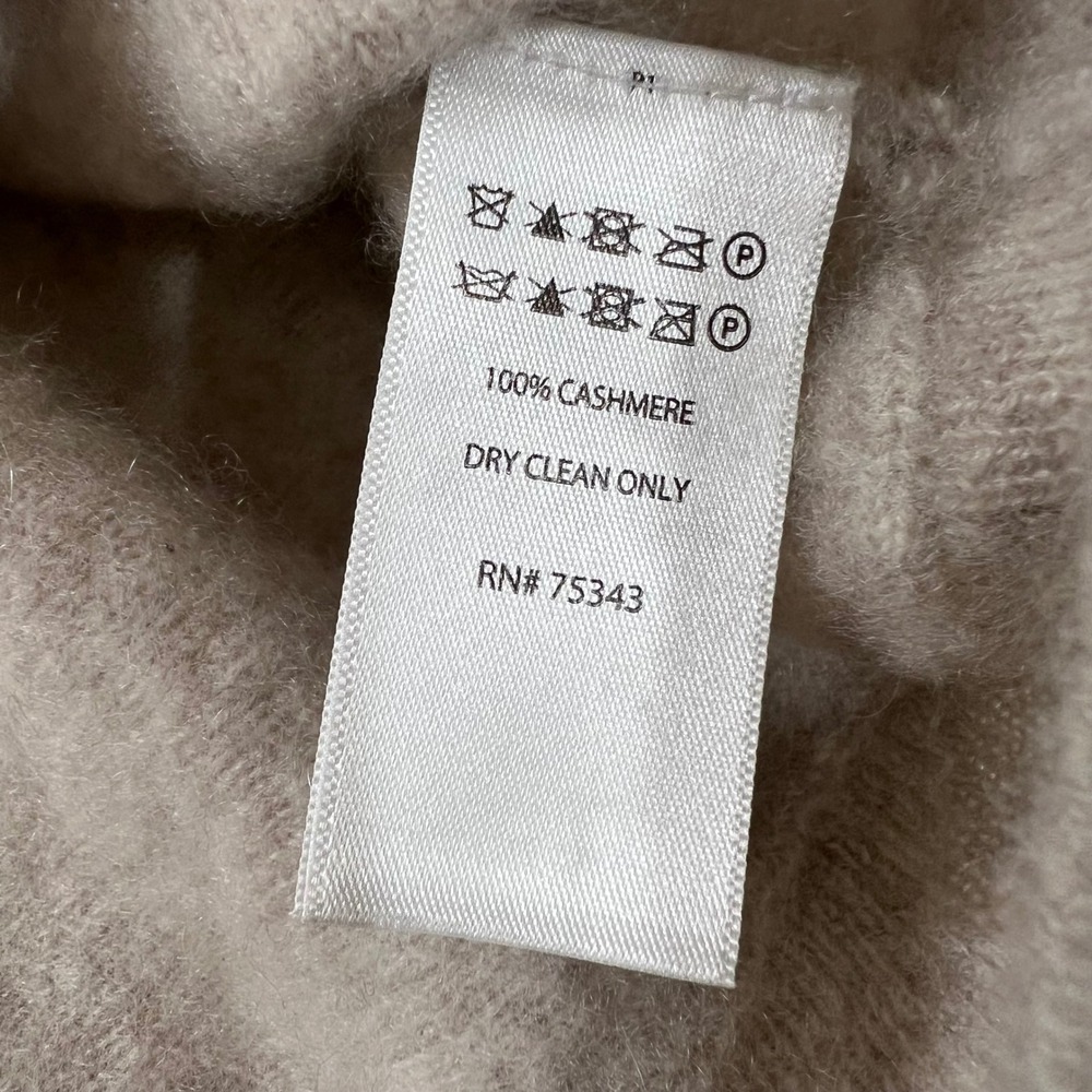 Tahari Cashmere Sweater Oatmeal Beige Mock Neck Women Medium 2-Ply Luxury - Picture 3 of 6